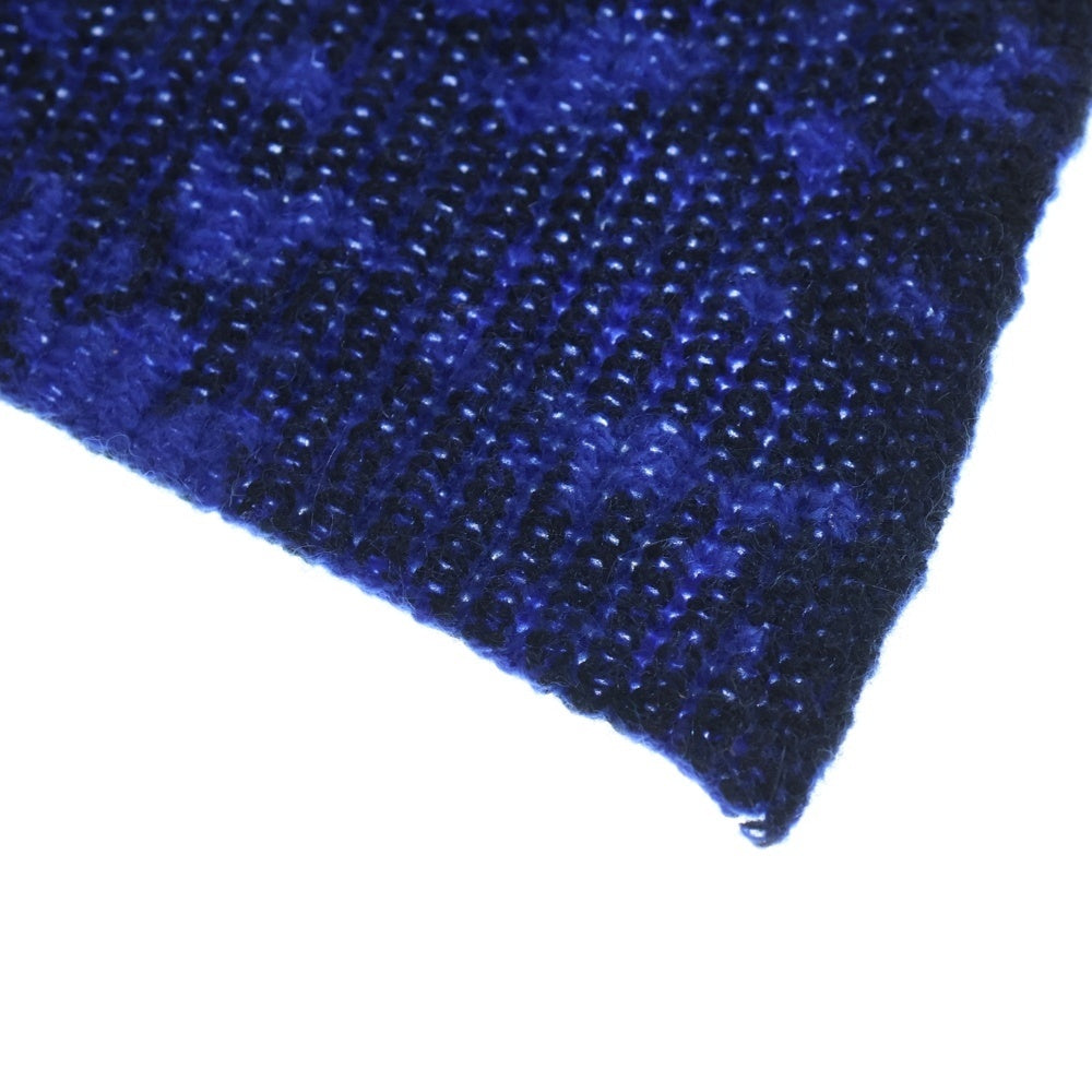 lucien pellat-finet(ルシアンペラフィネ) カシミヤ 総柄 ニットマフラー ストール ブルー