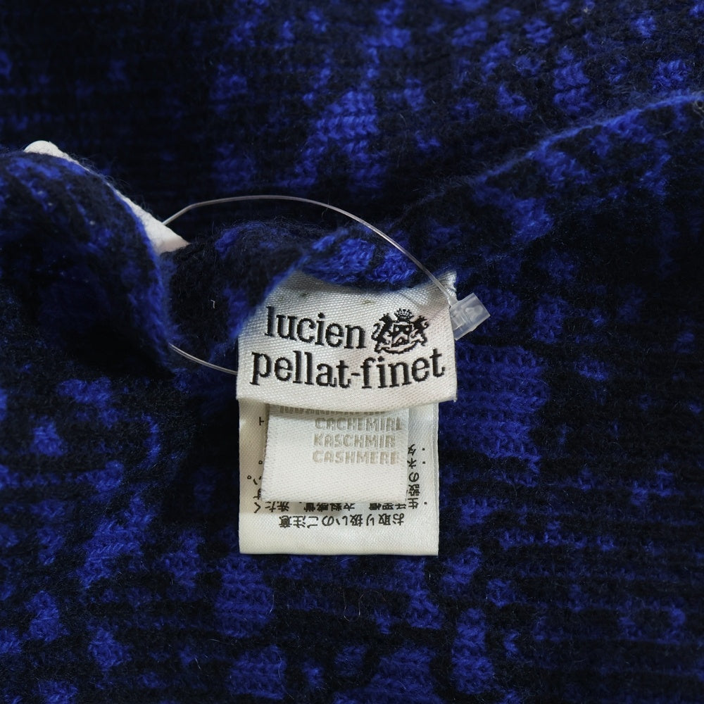 lucien pellat-finet(ルシアンペラフィネ) カシミヤ 総柄 ニットマフラー ストール ブルー