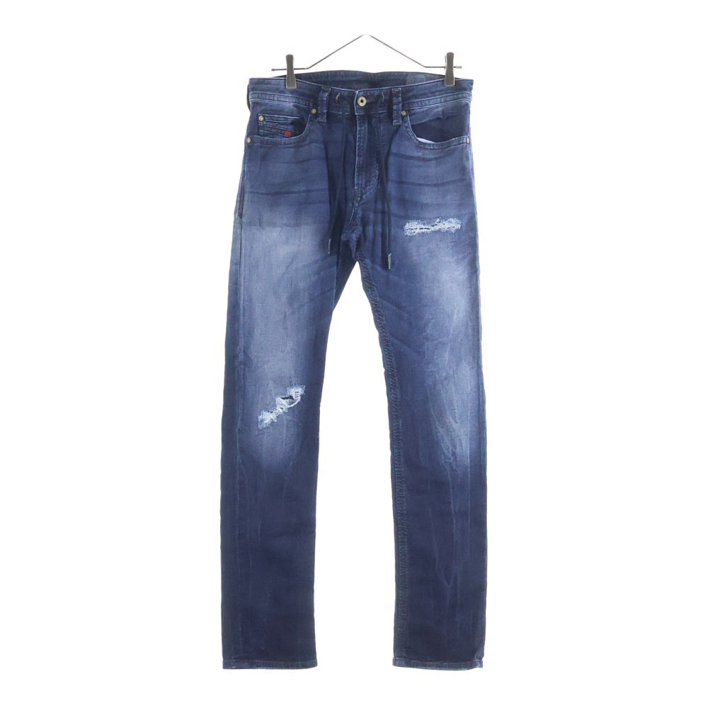 DIESEL(ディーゼル) THAVAR SP-NE ダメージ加工 ウエストドローコード ストレッチ スキニーデニムパンツ インディゴ 0678S