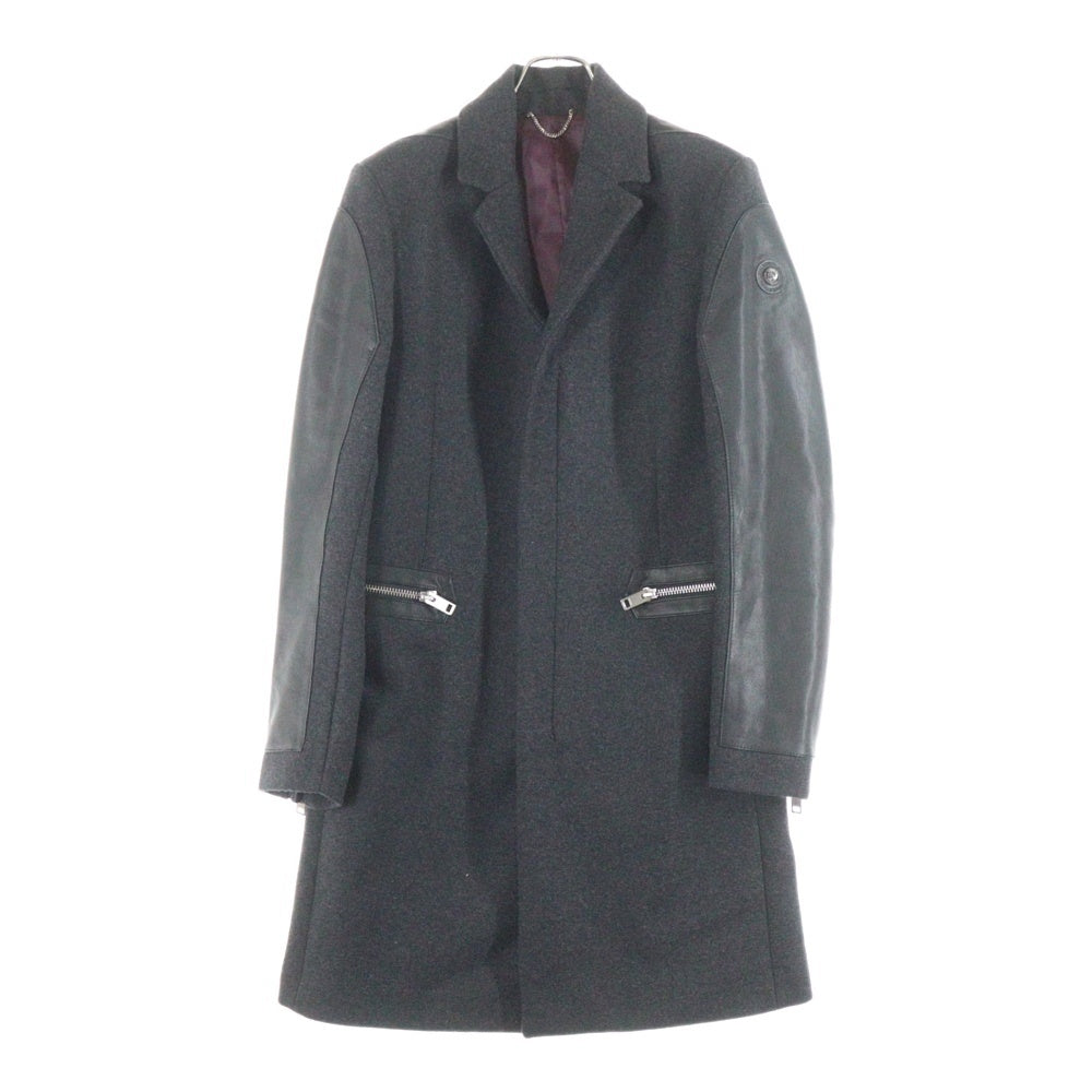 DIESEL(ディーゼル) レザー切替 ウール ロング チェスターコート グレー