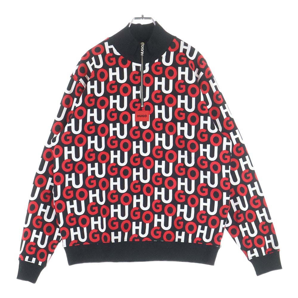 HUGO BOSS(ヒューゴボス) ロゴ総柄 ハーフジップ スウェットトレーナー レッド/ブラック