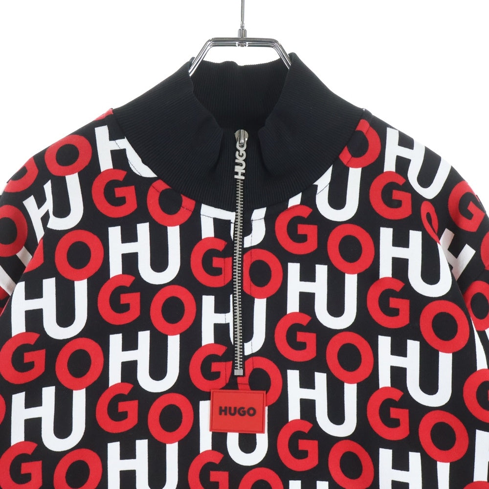 HUGO BOSS(ヒューゴボス) ロゴ総柄 ハーフジップ スウェットトレーナー レッド/ブラック