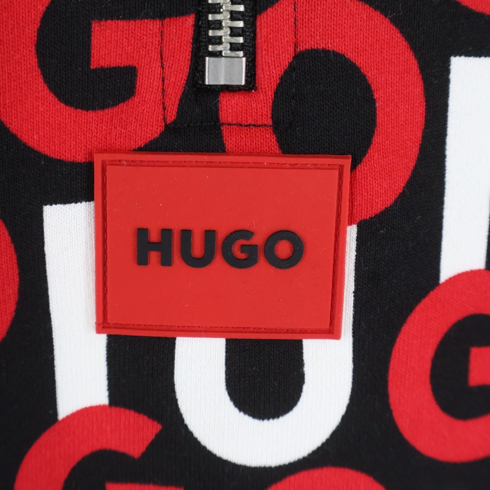 HUGO BOSS(ヒューゴボス) ロゴ総柄 ハーフジップ スウェットトレーナー レッド/ブラック