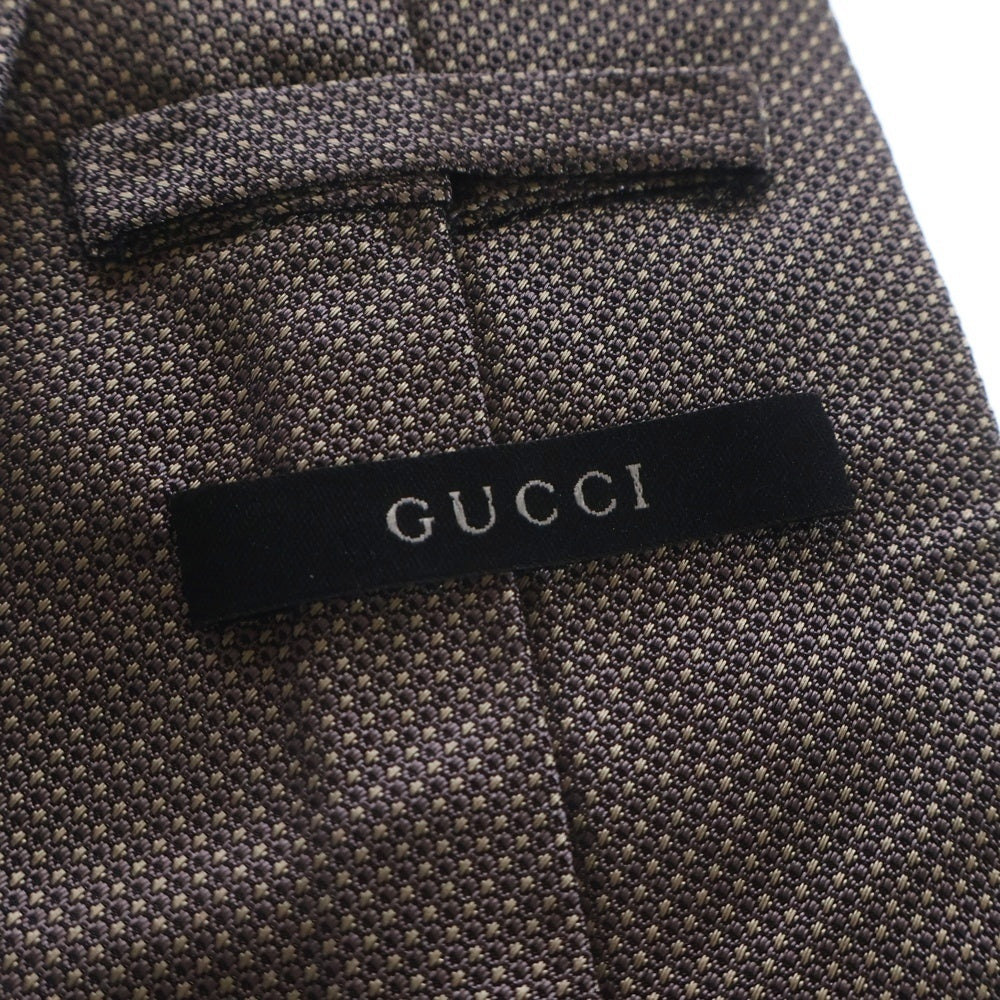 GUCCI(グッチ) マイクロドット 総柄 ロゴ刺繍 シルクネクタイ グレー
