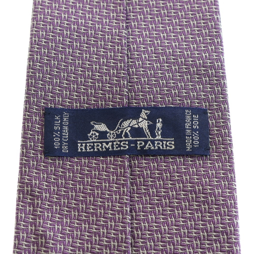 HERMES(エルメス) H織り 総柄 シルクネクタイ ピンク