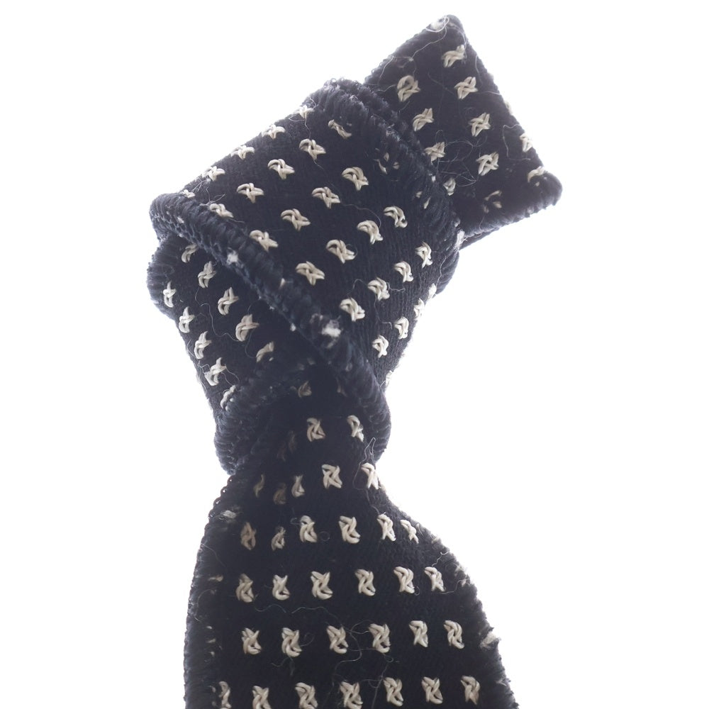 EMPORIO ARMANI(エンポリオアルマーニ) ニット切替 刺繍デザイン レーヨン混 ウールネクタイ ブラック