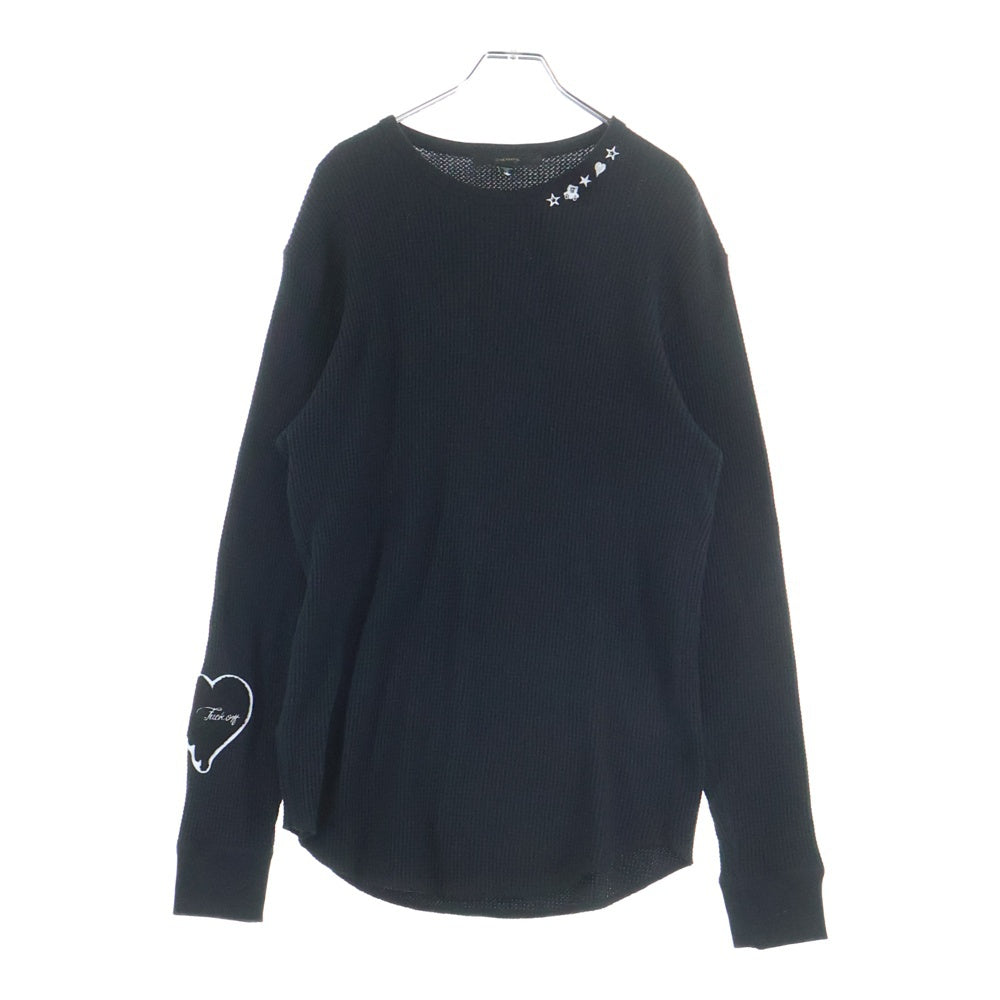 STUD MUFFIN(スタッド マフィン) FUCK OFF PATCH THERMAL L/S TEE ファックオフ ハートパッチ サーマル 長袖Tシャツ ブラック 224-02502
