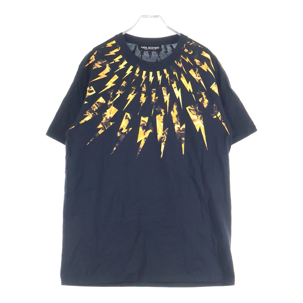 Neil Barrett(ニール バレット) Flame Thunderbolt T-shirt フレイム サンダーボルト グラフィックプリント クルーネック 半袖Tシャツ カットソー ブラック PBJT578S-M522S