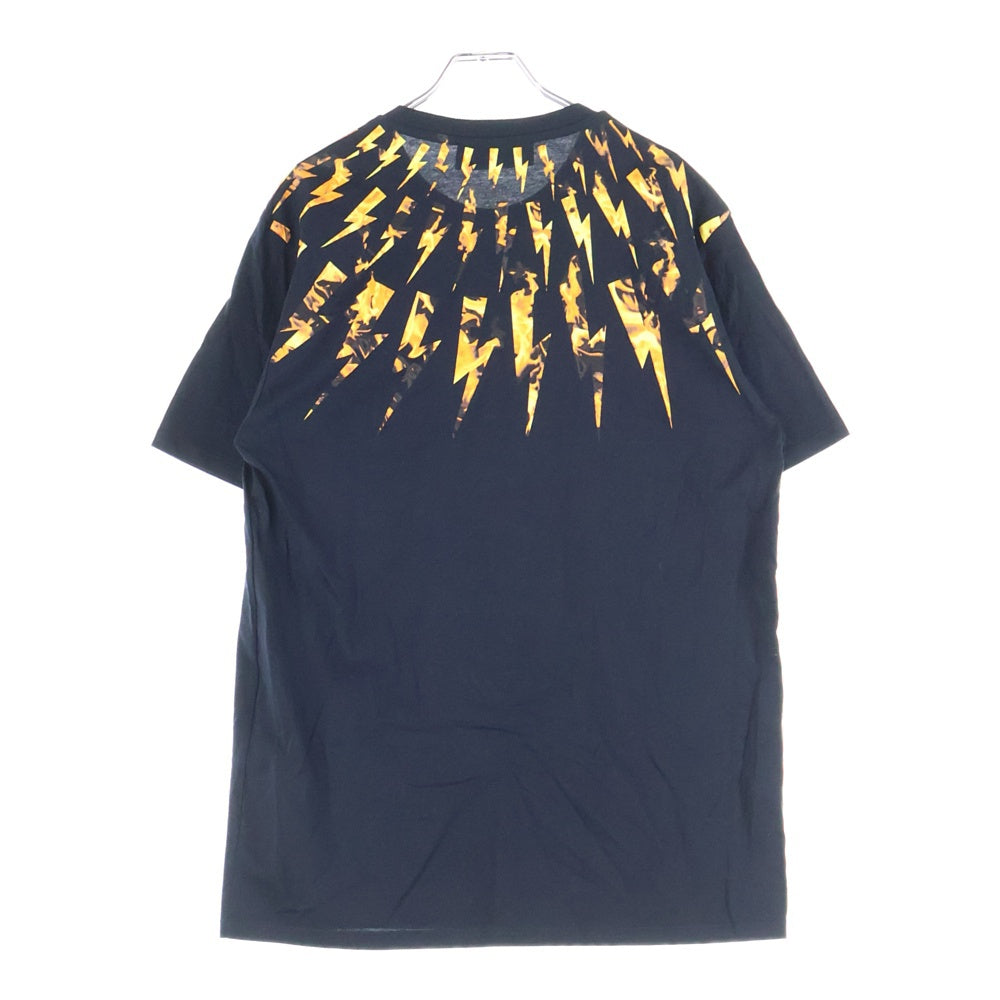 Neil Barrett(ニール バレット) Flame Thunderbolt T-shirt フレイム サンダーボルト グラフィックプリント クルーネック 半袖Tシャツ カットソー ブラック PBJT578S-M522S