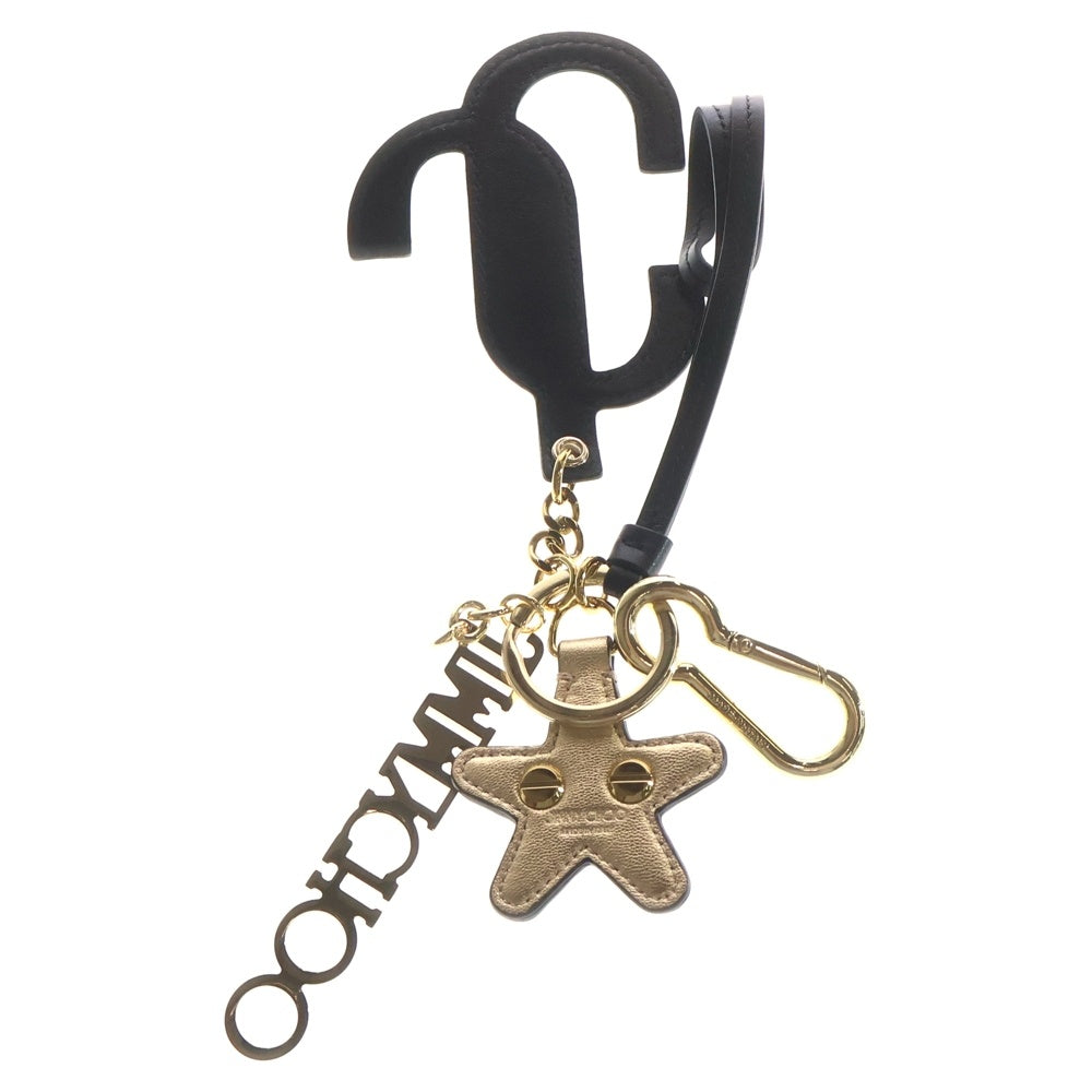 JIMMY CHOO(ジミーチュウ) ロゴ キーホルダー バッグチャーム ゴールド/ブラック