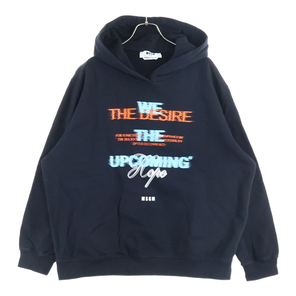 MSGM(エムエスジーエム) グラフィック ロゴプリント スウェット プルオーバーパーカー ブラック 3141MDM174