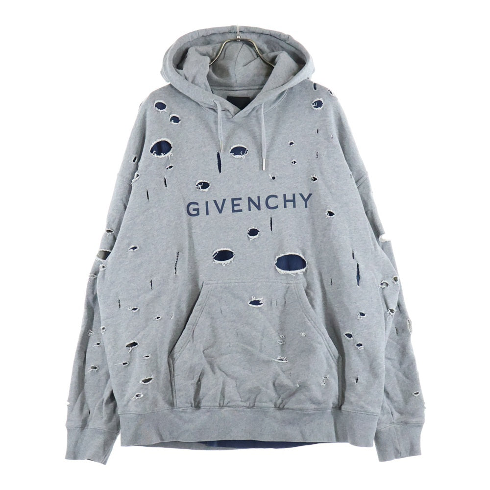 GIVENCHY(ジバンシィ) デストロイ加工 レイヤード スウェット プルオーバーパーカー グレー BMJ0JE3YK1