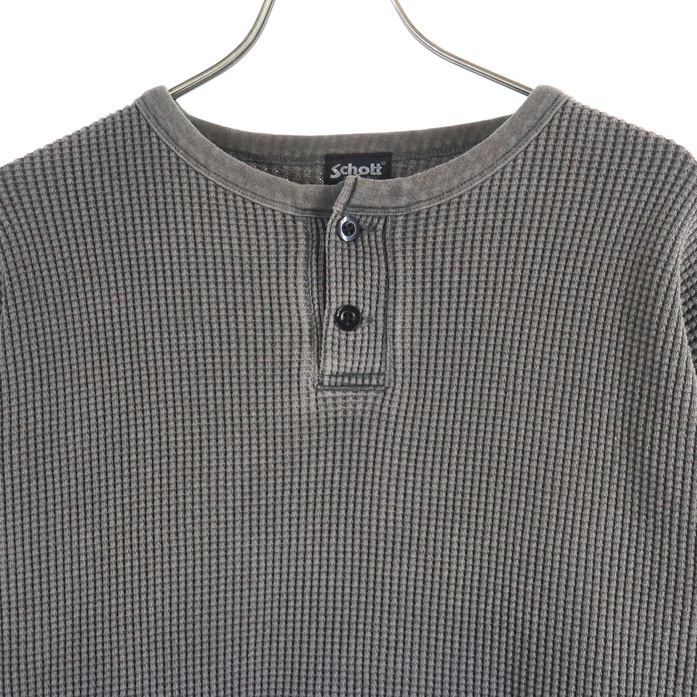 SCHOTT(ショット) THERMAL PIGMENT O/D HENRY NECK T-SHIRT サーマル ピグメントワッフル ヘンリーネック 長袖Tシャツ ブラック 7823930006