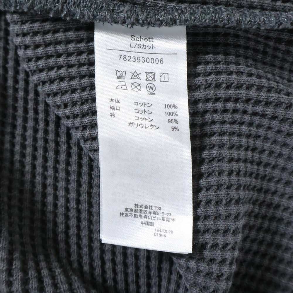 SCHOTT(ショット) THERMAL PIGMENT O/D HENRY NECK T-SHIRT サーマル ピグメントワッフル ヘンリーネック 長袖Tシャツ ブラック 7823930006