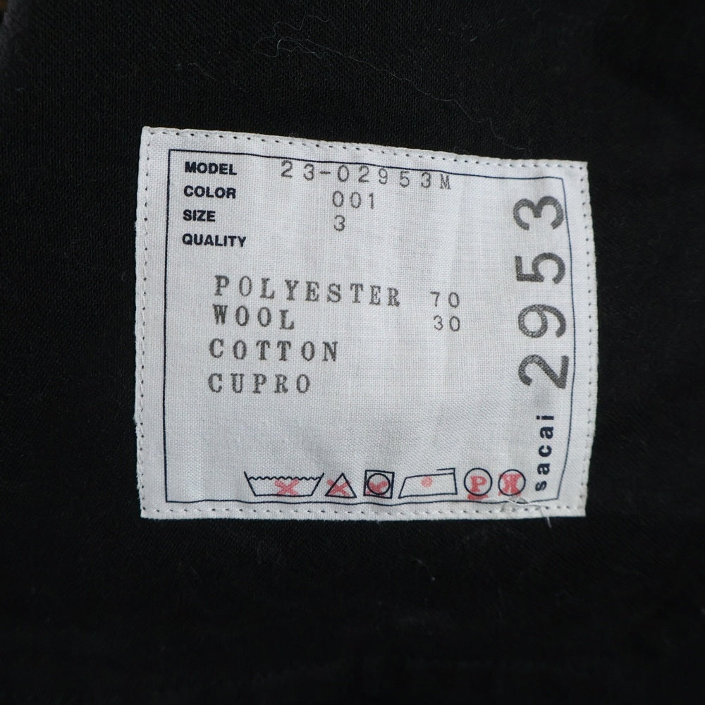 Sacai(サカイ) 23SS Suiting Pants スーチング ポリエステル ウール ベルテッド パンツ ブラック 23-02953M