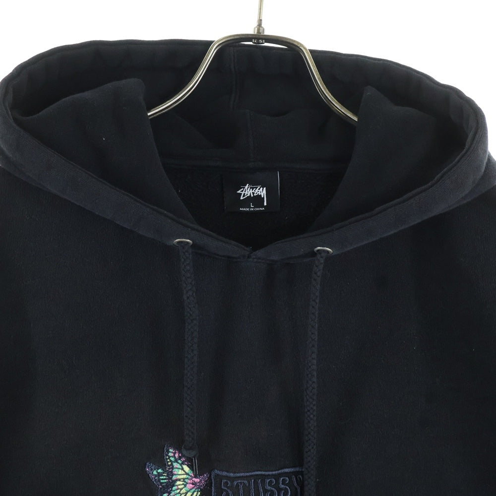 STUSSY(ステューシー) バタフライ エンブロイダリー プルオーバーパーカー スウェットフーディ ブラック