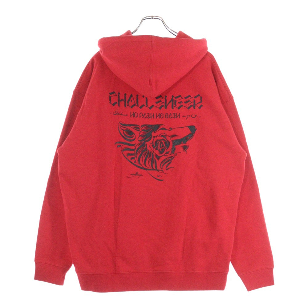 CHALLENGER(チャレンジャー) WOLF HOODIE ウルフ ロゴプリント プルオーバーパーカー スウェットフーディ レッド
