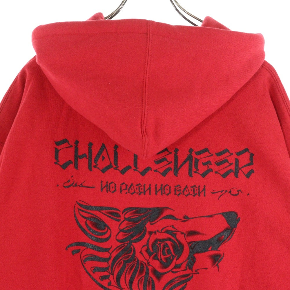 CHALLENGER(チャレンジャー) WOLF HOODIE ウルフ ロゴプリント プルオーバーパーカー スウェットフーディ レッド