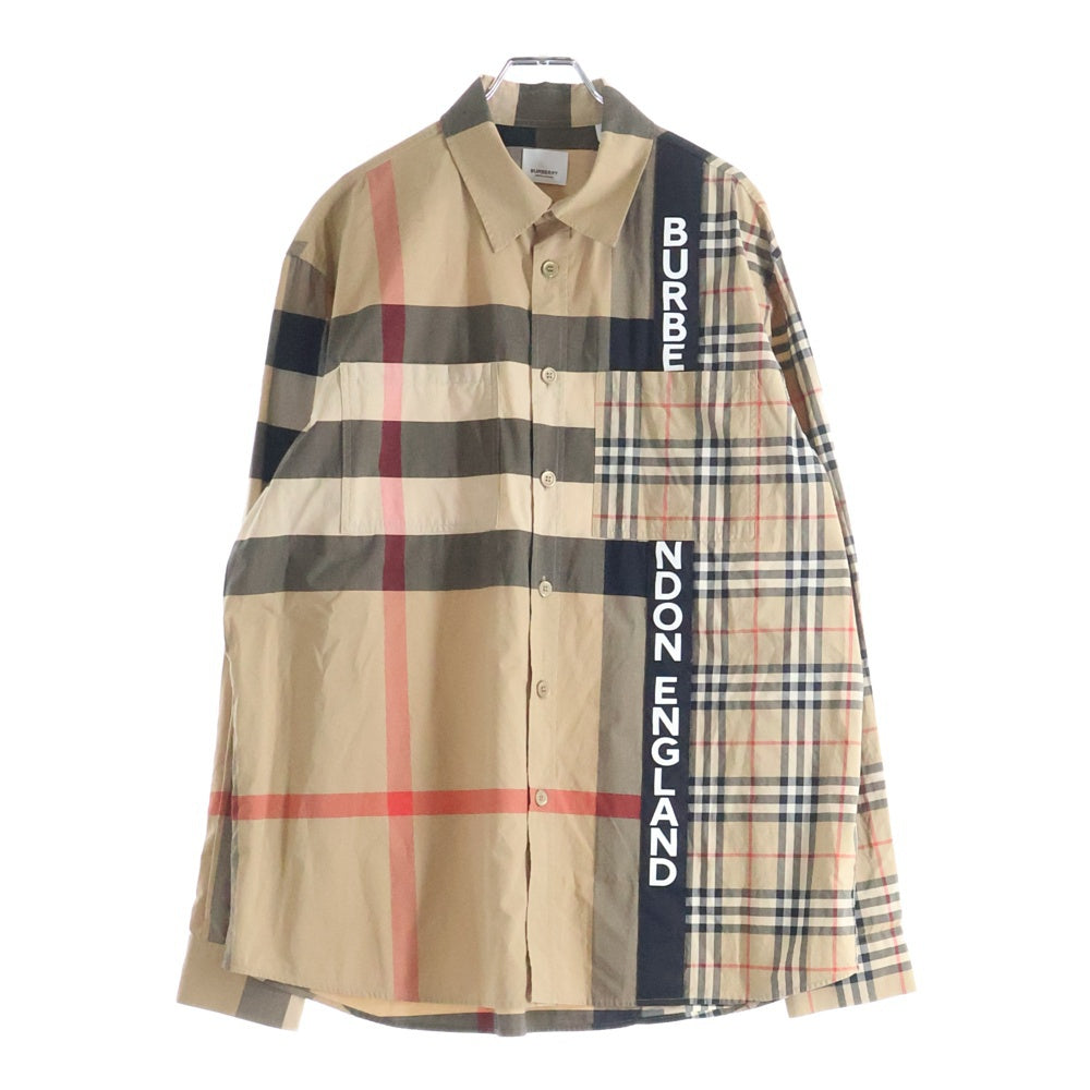 BURBERRY(バーバリー) 20AW ロゴパッチワークプリント長袖シャツ ブラウン 8033101