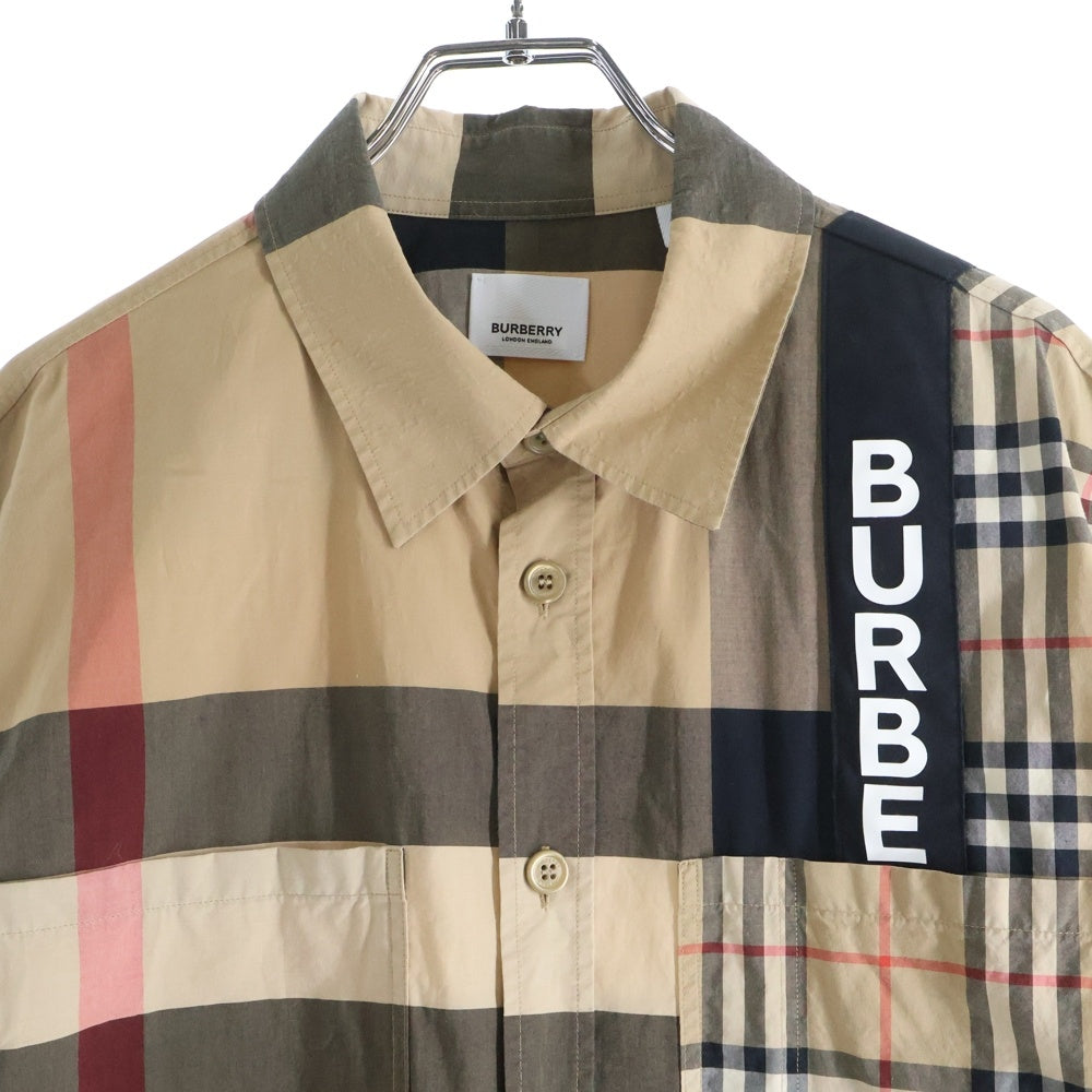 BURBERRY(バーバリー) 20AW ロゴパッチワークプリント長袖シャツ ブラウン 8033101