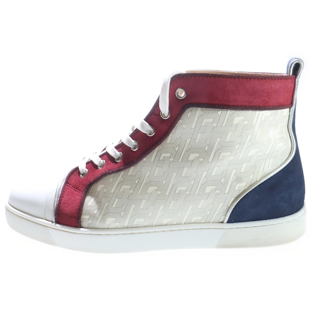 CHRISTIAN LOUBOUTIN(クリスチャンルブタン) パテント スエード切り替え ハイカットスニーカー ホワイト/レッド/ネイビー