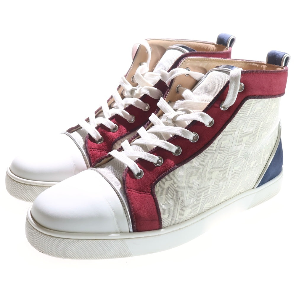 CHRISTIAN LOUBOUTIN(クリスチャンルブタン) パテント スエード切り替え ハイカットスニーカー ホワイト/レッド/ネイビー