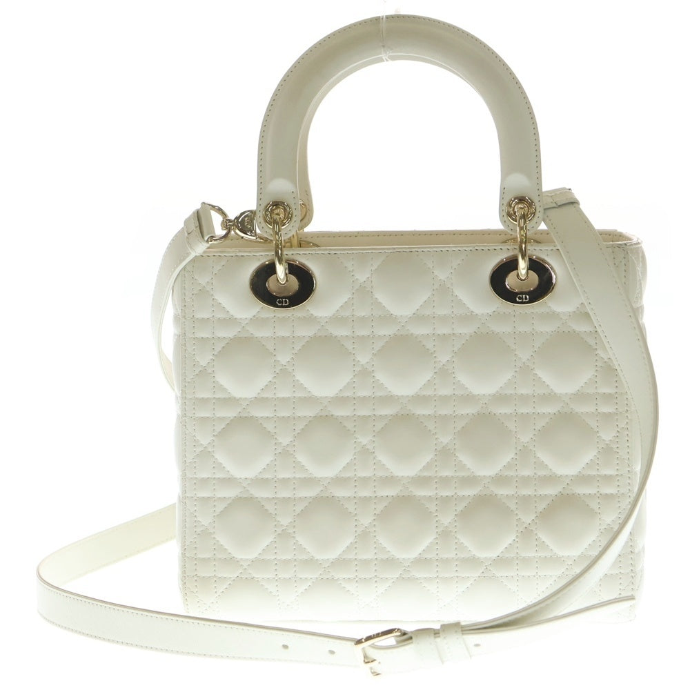 Christian Dior(クリスチャンディオール) レディディオール ミディアム マクロカナージュ レザー ショルダーハンドバッグ ホワイト レディース
