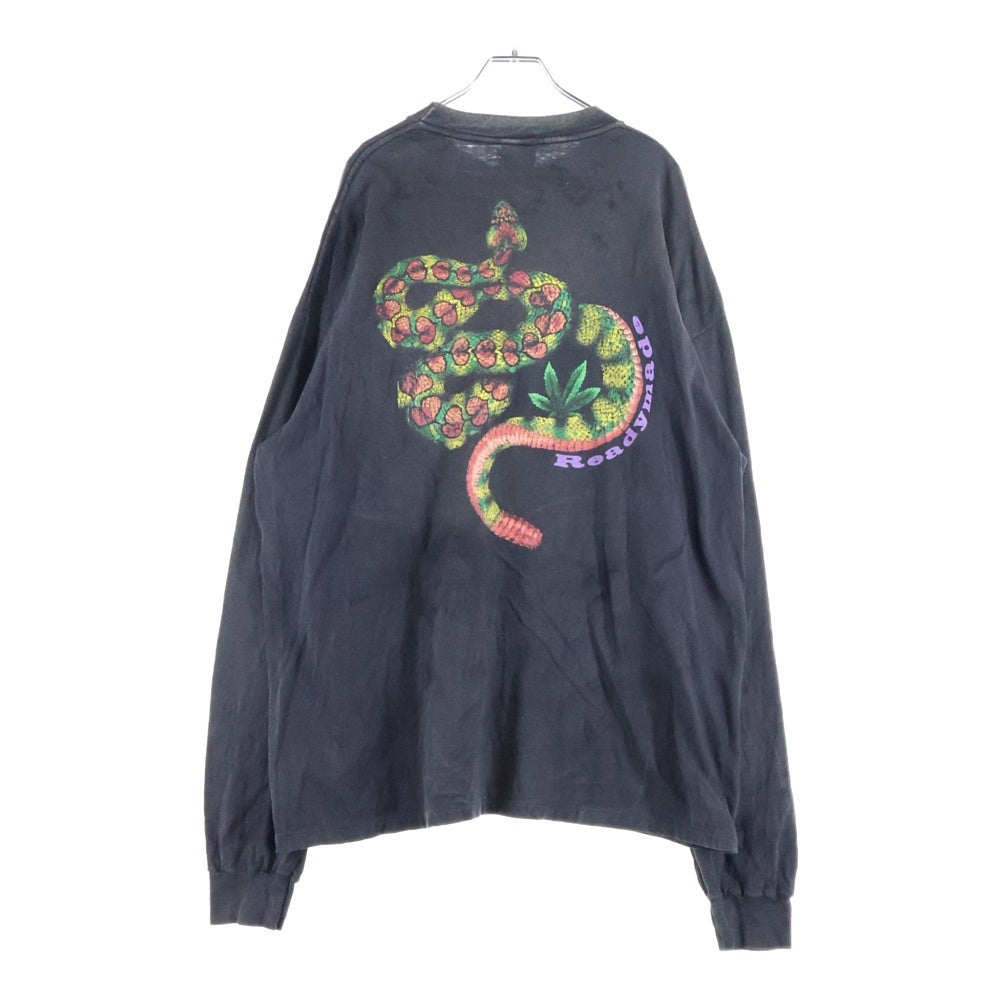 READY MADE(レディメイド) 24AW LS T-SHIRT SNAKE スネークプリント ロングスリーブ長袖Tシャツカットソー チャコールグレー RE-CO-BK-00-00-282