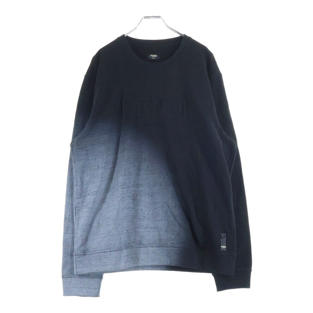 FENDI(フェンディ) ロゴエンボス クルーネック スウェットトレーナーブラック/グレー FY0178 AFRN