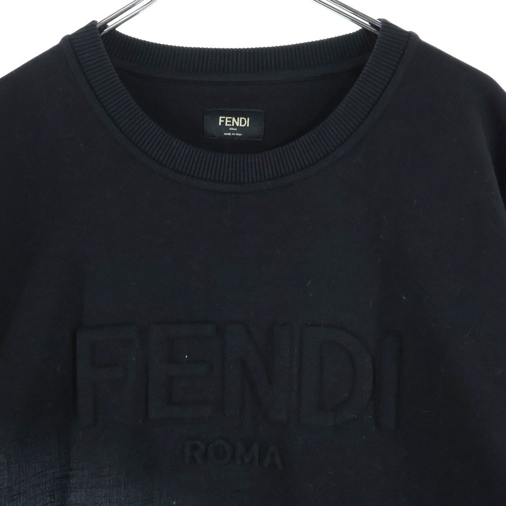 FENDI(フェンディ) ロゴエンボス クルーネック スウェットトレーナーブラック/グレー FY0178 AFRN