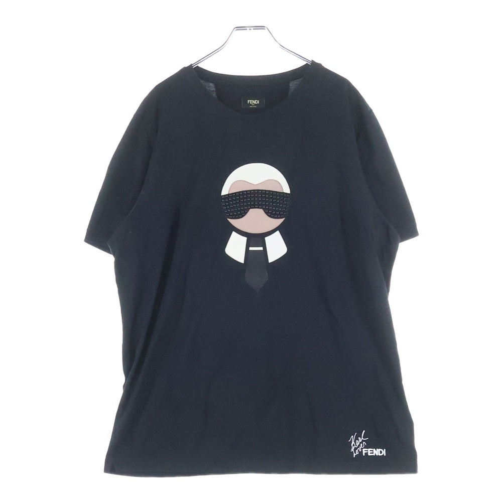 FENDI(フェンディ) ×Karl Lagerfeld Karlito Lovers Tee カリートラガーフェルド ラバーズ フェンディ ラインストーン 半袖Tシャツ ブラック FY0682 O9K