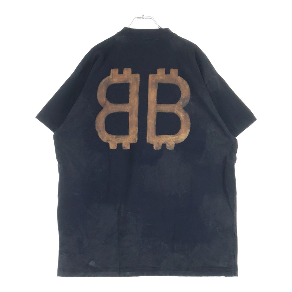 BALENCIAGA(バレンシアガ) BBロゴ デストロイ加工 半袖Tシャツ カットソー ブラック 739028 TOVN8