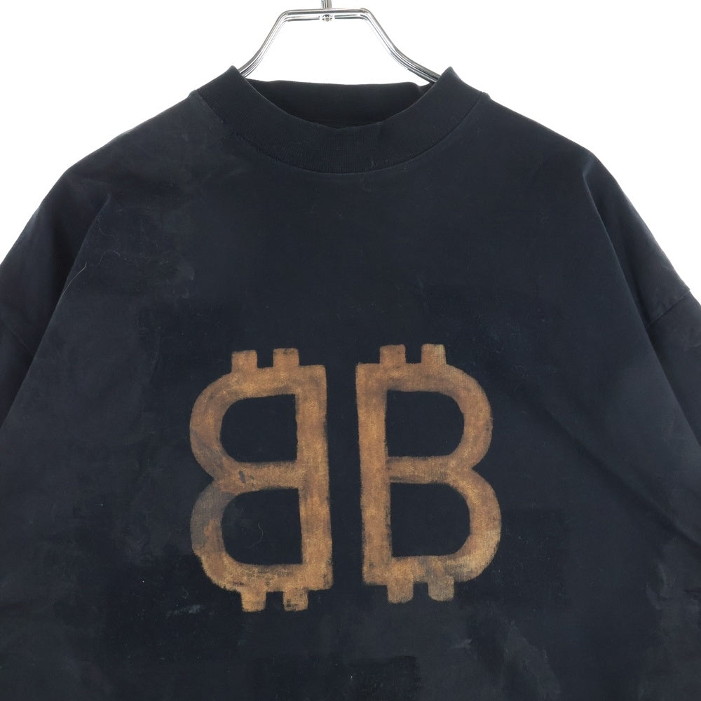 BALENCIAGA(バレンシアガ) BBロゴ デストロイ加工 半袖Tシャツ カットソー ブラック 739028 TOVN8