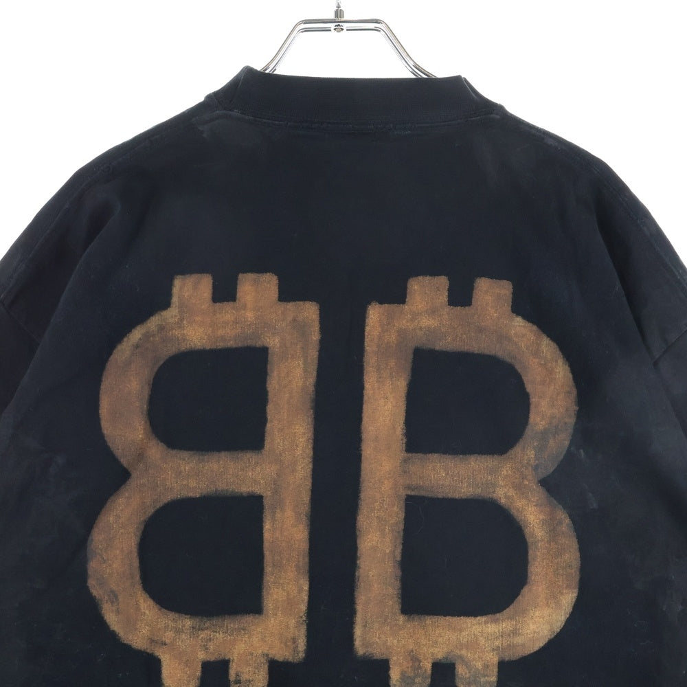 BALENCIAGA(バレンシアガ) BBロゴ デストロイ加工 半袖Tシャツ カットソー ブラック 739028 TOVN8