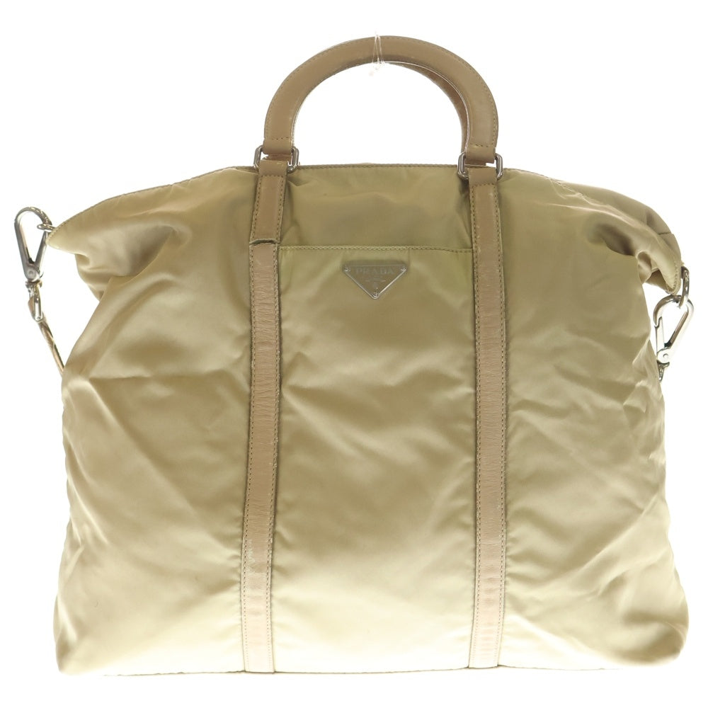 PRADA(プラダ) 三角ロゴプレート ナイロン 2WAY ショルダー ハンドバッグ ベージュ BR2310 レディース