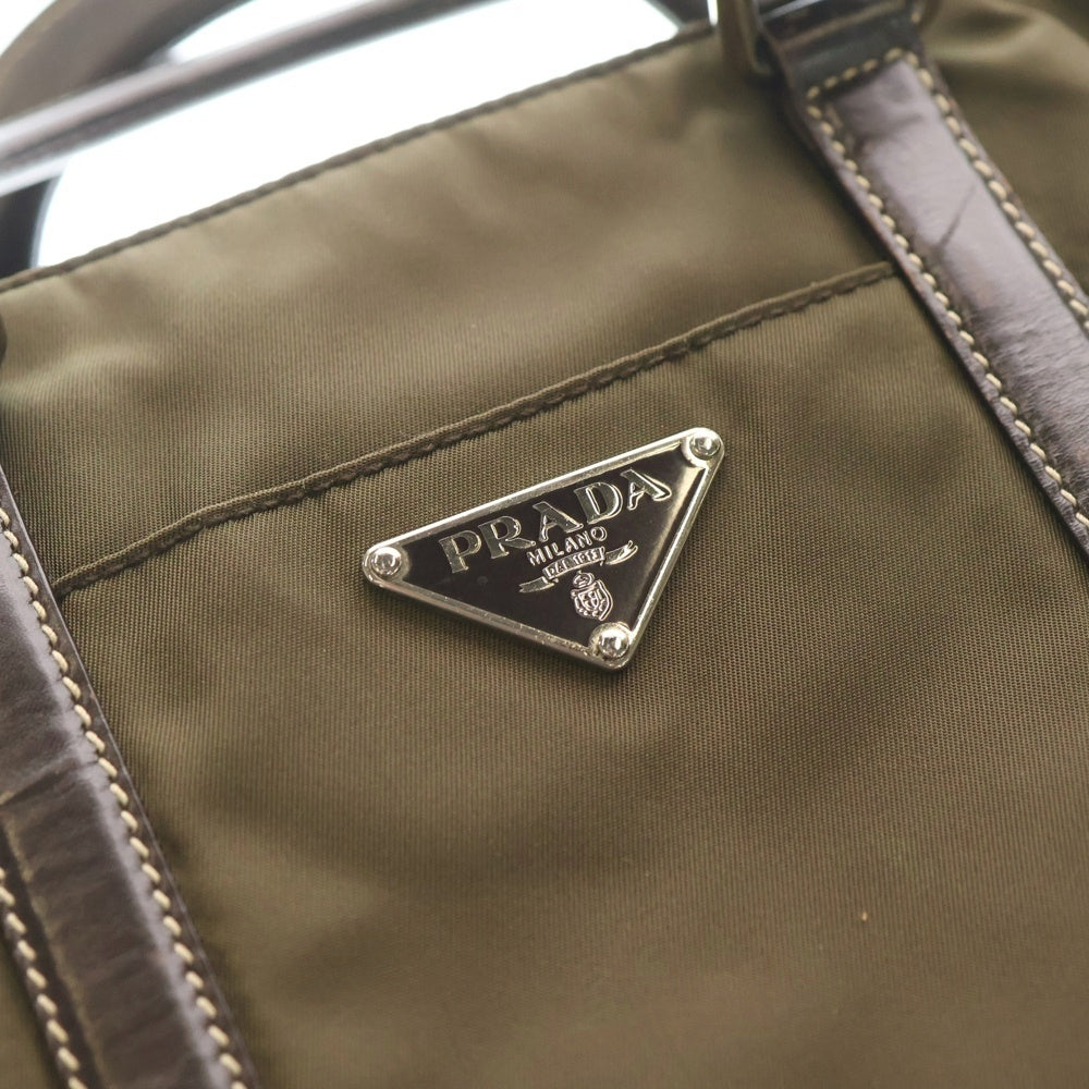 PRADA(プラダ) 三角ロゴプレート ナイロン ハンドバッグ カーキ BN1052