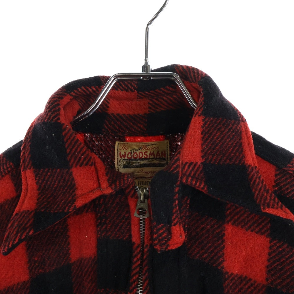 VINTAGE(ヴィンテージ) 50S WOODSMAN PLAID FLANNEL ZIP SHIRT ウッズマン マチ付き ハーフジップ チェック プルオーバー 長袖シャツ レッド