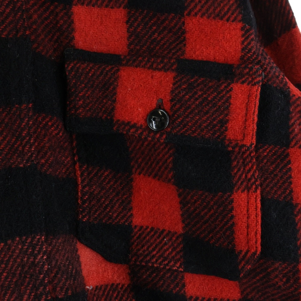 VINTAGE(ヴィンテージ) 50S WOODSMAN PLAID FLANNEL ZIP SHIRT ウッズマン マチ付き ハーフジップ チェック プルオーバー 長袖シャツ レッド