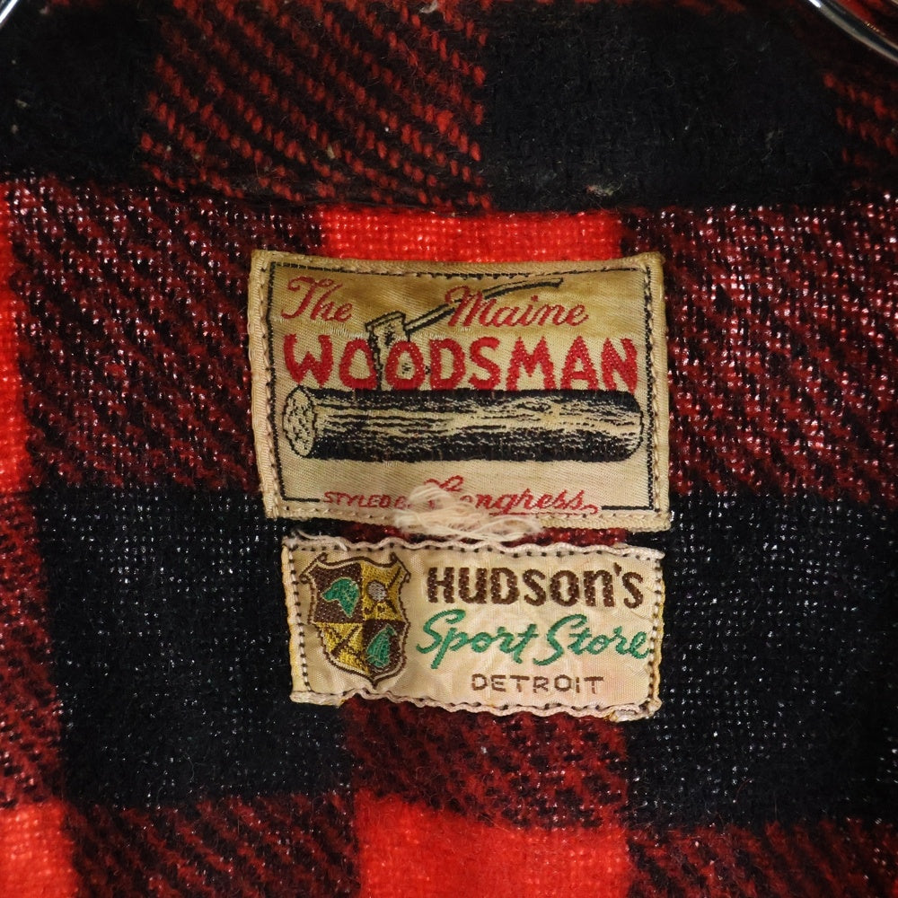 VINTAGE(ヴィンテージ) 50S WOODSMAN PLAID FLANNEL ZIP SHIRT ウッズマン マチ付き ハーフジップ チェック プルオーバー 長袖シャツ レッド