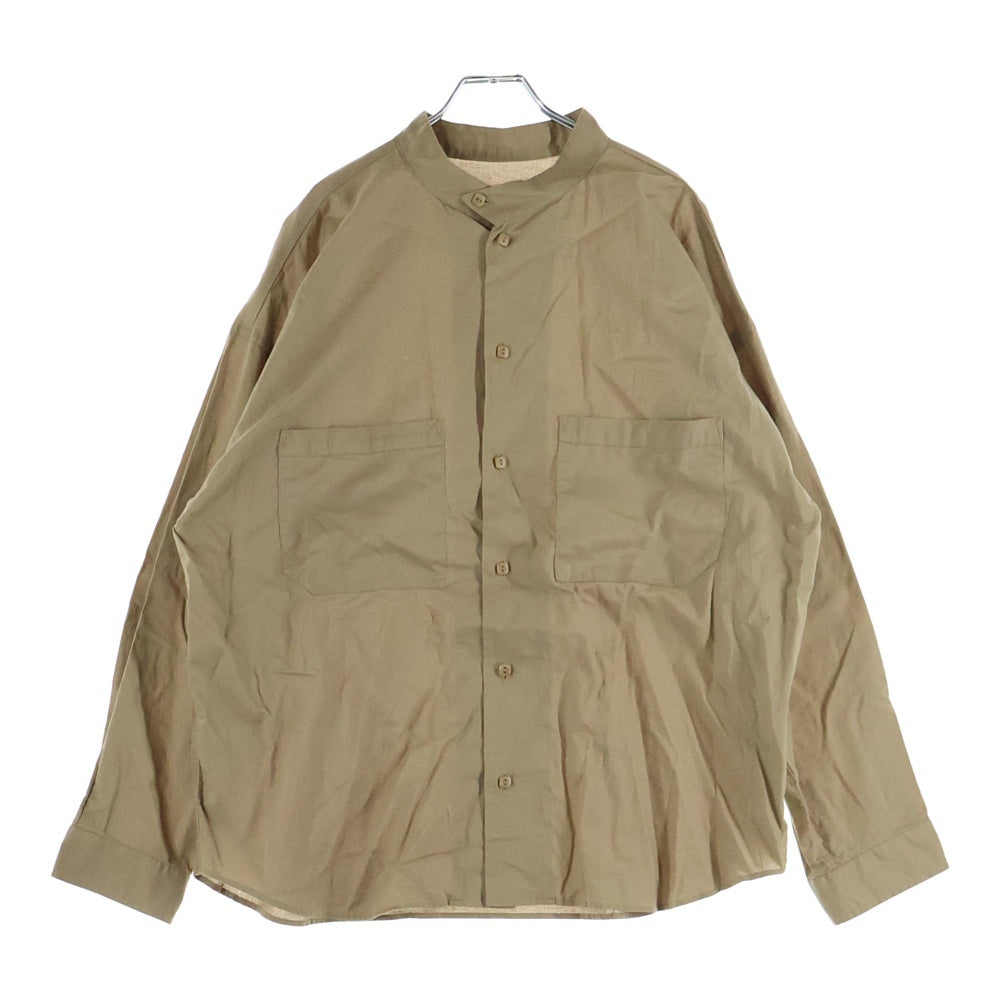TENDERLOIN(テンダーロイン) 20SS STAND SHT L/S SOLID コットン バックロゴ刺繍 バンドカラー 長袖シャツ ベージュ