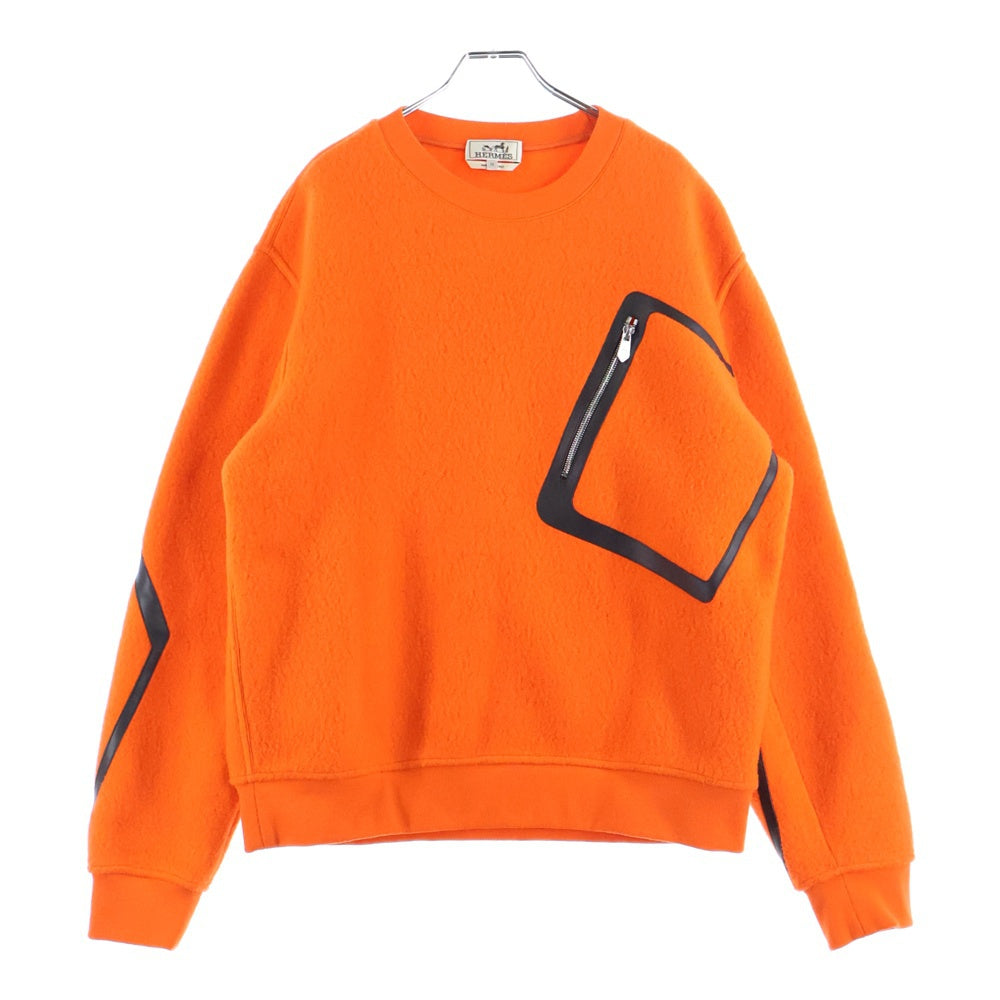 HERMES(エルメス) 22AW カシミヤ レザーパッチ スウェット トレーナー オレンジ