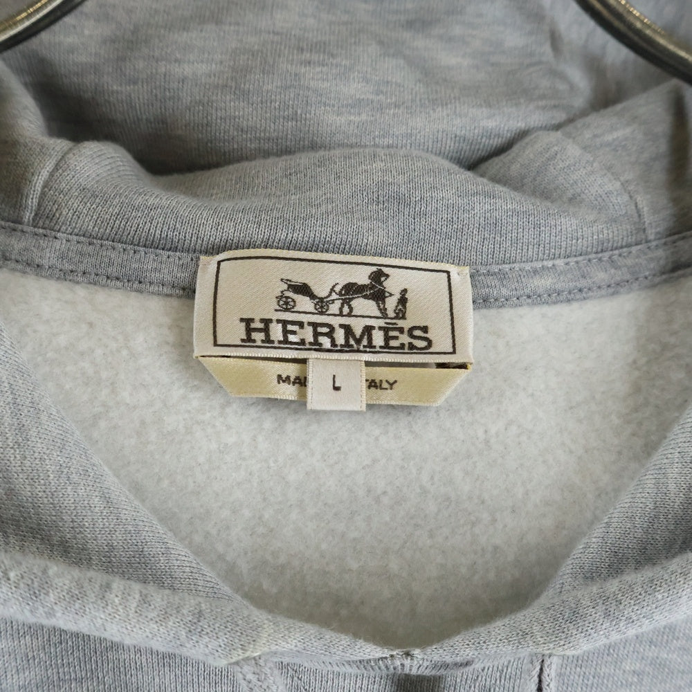 HERMES(エルメス) ホースレザーパッチ スウェットプルオーバーパーカー グレー