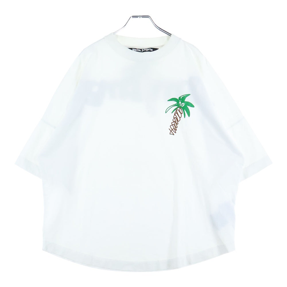 Palm Angels(パームエンジェルス) SKETCHY OVER T-SHIRT スケッチー ロゴプリント クルーネック半袖Tシャツ カットソー ホワイト PMAA002E23JER001