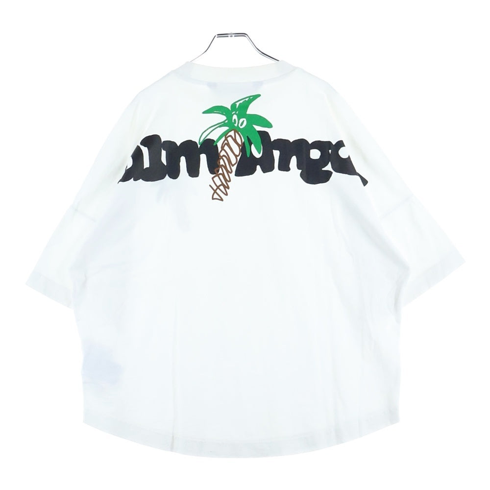 Palm Angels(パームエンジェルス) SKETCHY OVER T-SHIRT スケッチー ロゴプリント クルーネック半袖Tシャツ カットソー ホワイト PMAA002E23JER001