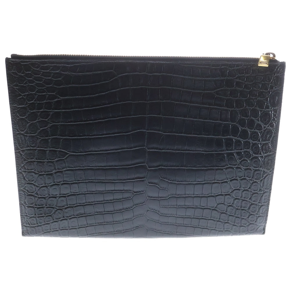 SAINT LAURENT PARIS(サンローランパリ) YSL クロコ型押し レザー セカンド クラッチバッグ ブラック 607779