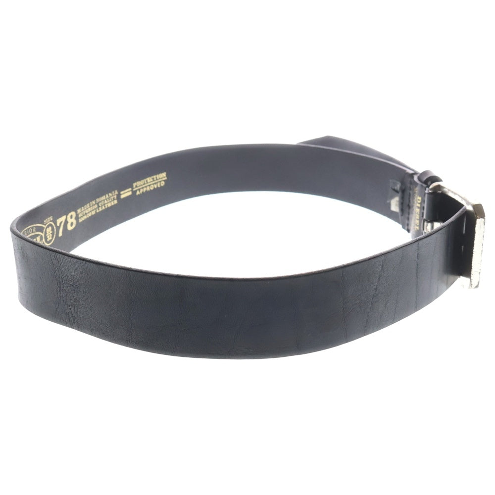 DIESEL(ディーゼル) BLUESTAR ブルースター ロゴ刻印 シルバーバックル レザーベルト ブラック/シルバー X03726