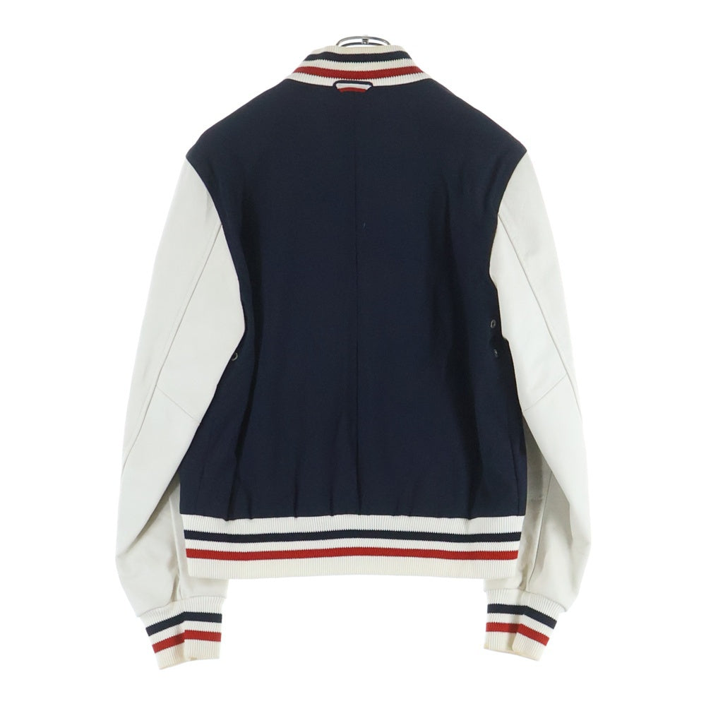 MONCLER GAMME BLEU(モンクレール・ガム・ブルー) 18SS レザーナイロン切替 ロゴボタンジャケット スタジャン ブルゾン ネイビー/ホワイト D13914036080