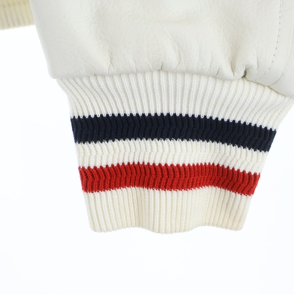 MONCLER GAMME BLEU(モンクレール・ガム・ブルー) 18SS レザーナイロン切替 ロゴボタンジャケット スタジャン ブルゾン ネイビー/ホワイト D13914036080