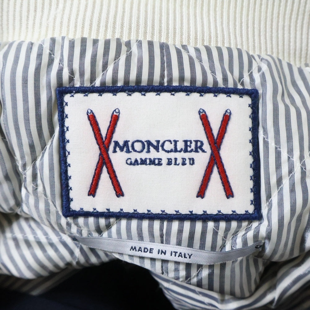 MONCLER GAMME BLEU(モンクレール・ガム・ブルー) 18SS レザーナイロン切替 ロゴボタンジャケット スタジャン ブルゾン ネイビー/ホワイト D13914036080