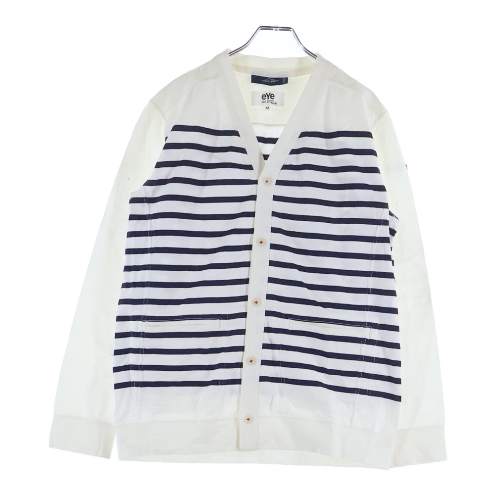eYe COMME des GARCONS JUNYA WATANABE MAN(アイ コム デ ギャルソン ジュンヤ ワタナベ マン) 20SS ×SAINT JAMES セントジェームス 綿天竺 ボーダー Vネックカーディガン ホワイト WE-T901 AD2019